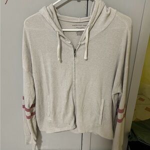 American Eagle Cream Hoodie with Pink Stripes